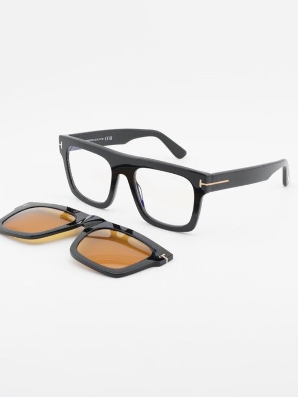 Tom Ford FT6068-B 001 Eyeglasses Black 53mm Square Frame, Magnetic Clip-On